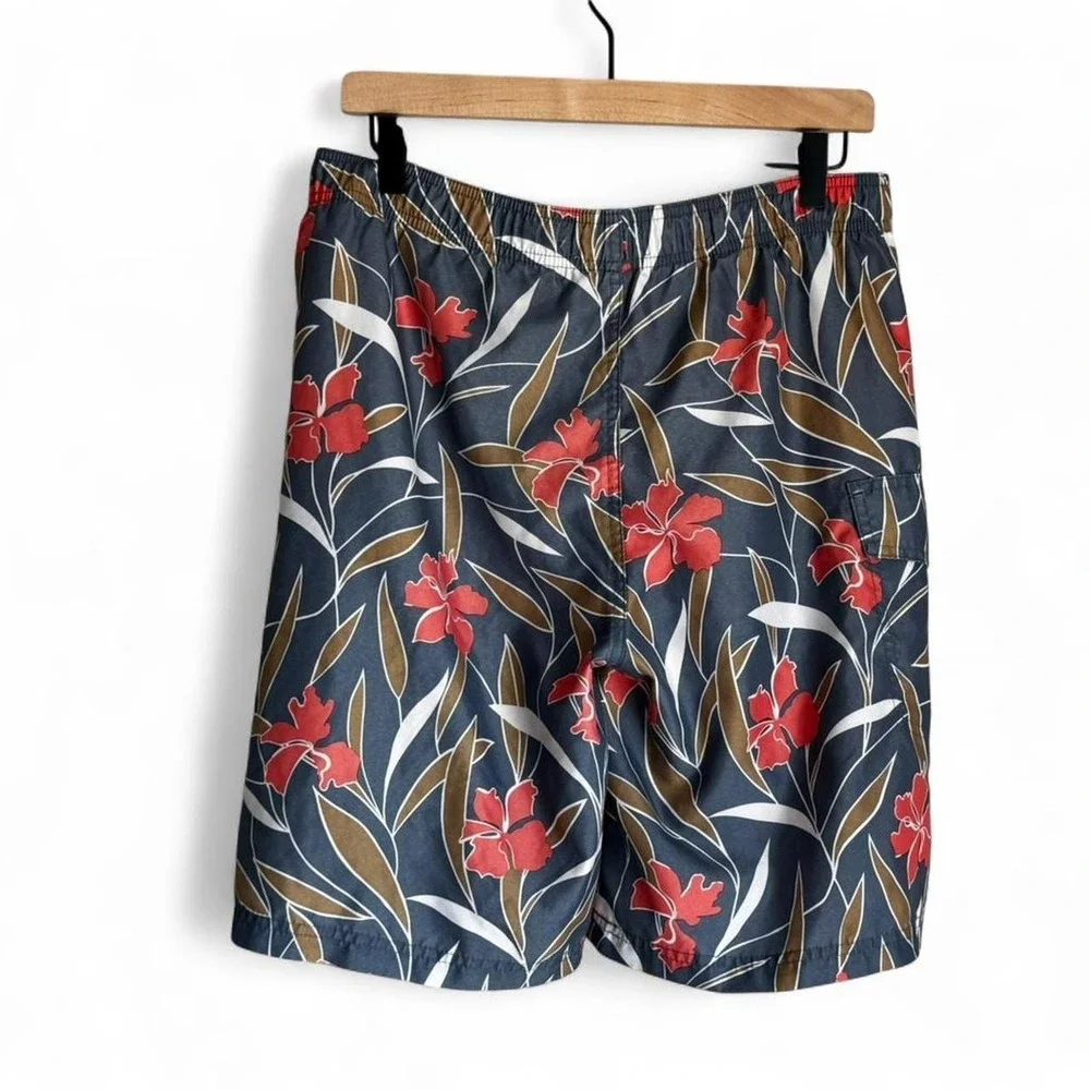 Original Penguin Mens Floral Swim Trunks Navy Blue Tropical Board Shorts Large